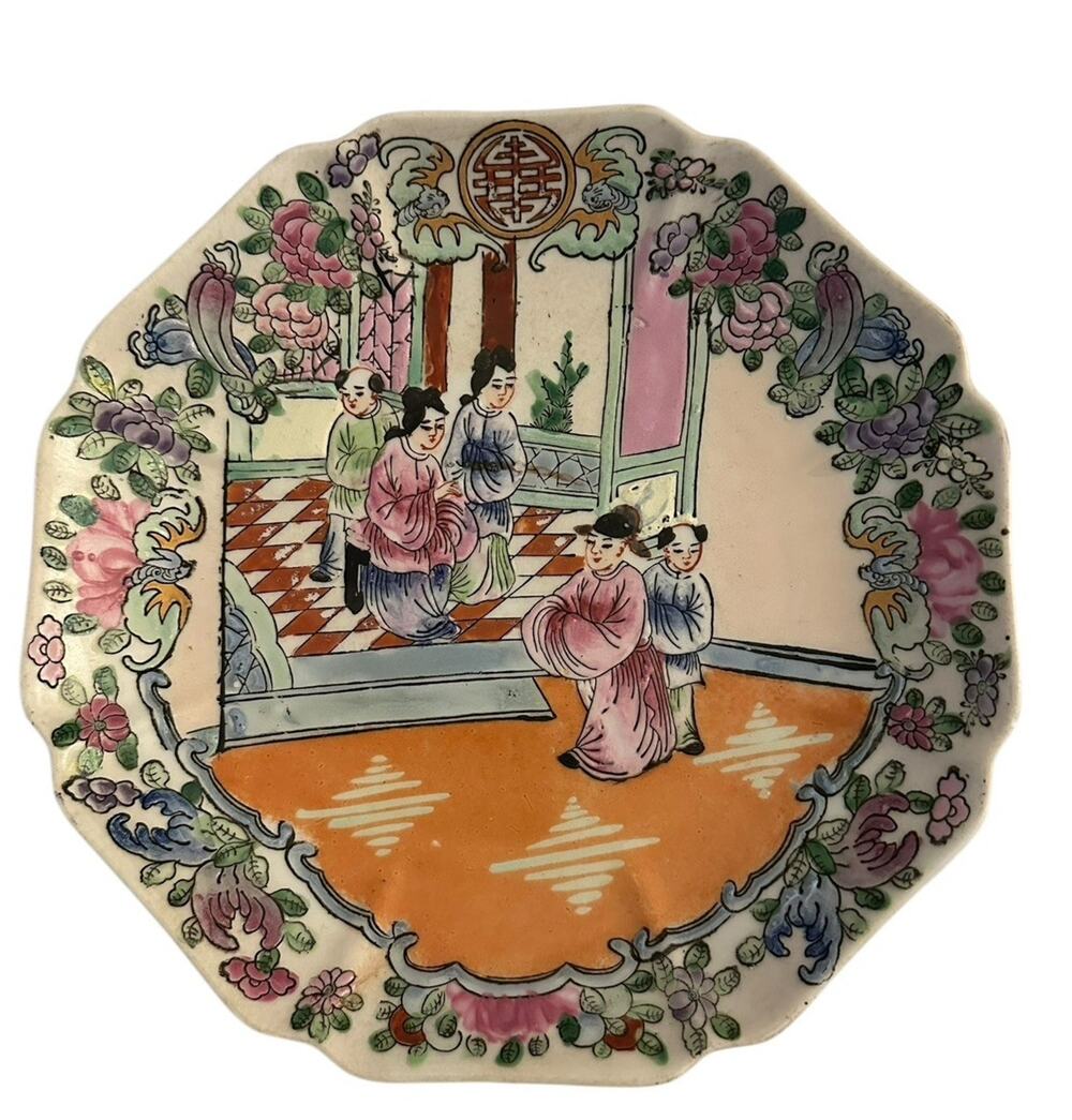 Vintage White Porcelain Octagon Ashtray No. 1023 Hand painted in Macau